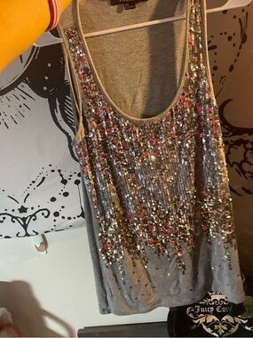 Forever 21 Silver Sequin Gray Tank Top